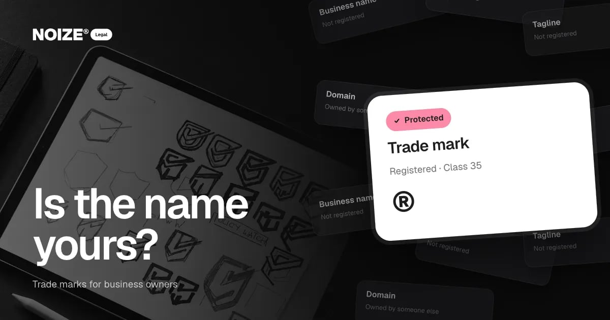 A wall of unregistered brand elements, beside a full-colour logo sketch image lit up as Registered.